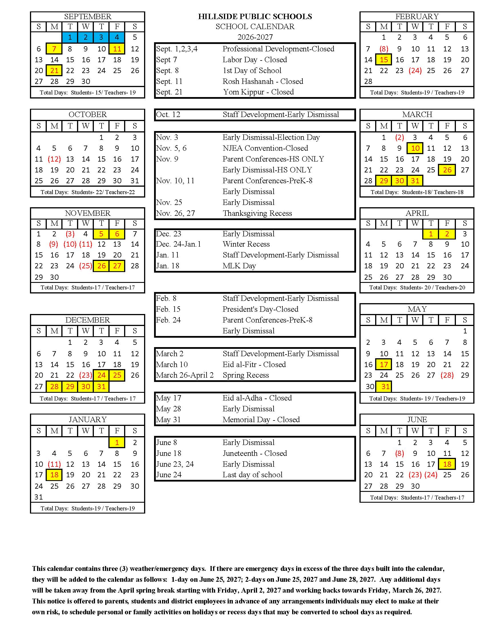 District Calendar 2026-2027